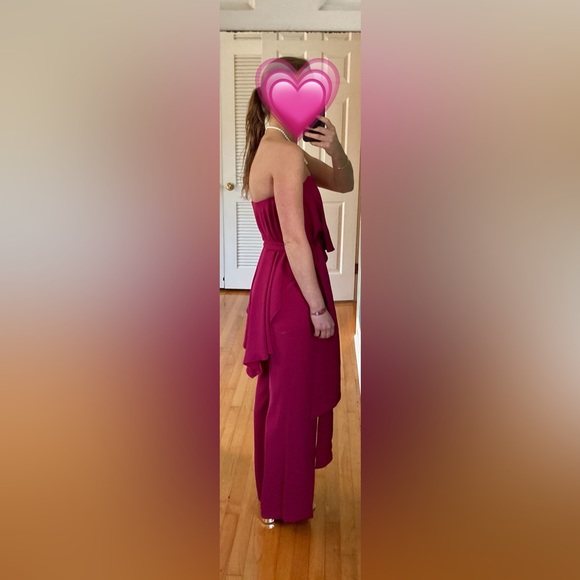 Halston for Heritage formal strapless pinkish-red jumpsuit with matching sash - Picture 4 of 7